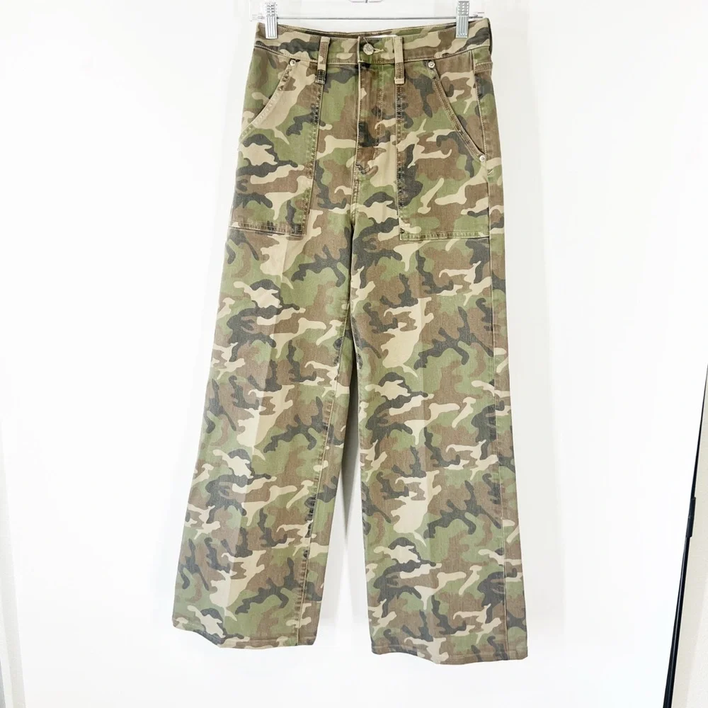 Daze Denim Far Out High Waist Wide Leg Jeans Camo - Picture 2 of 8